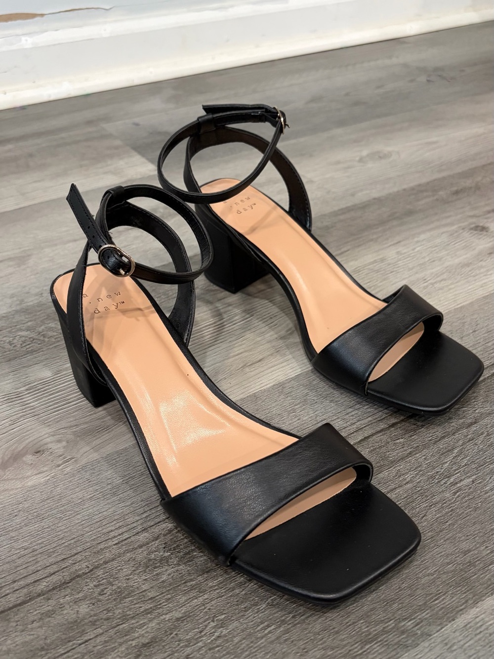 A New Day Black Ankle Strap Block Heel Sandals Size 9.5 Women’s